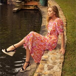 Caballero Pink and Orange Pixel Party Lila Midi Dress NWT Size X-Large